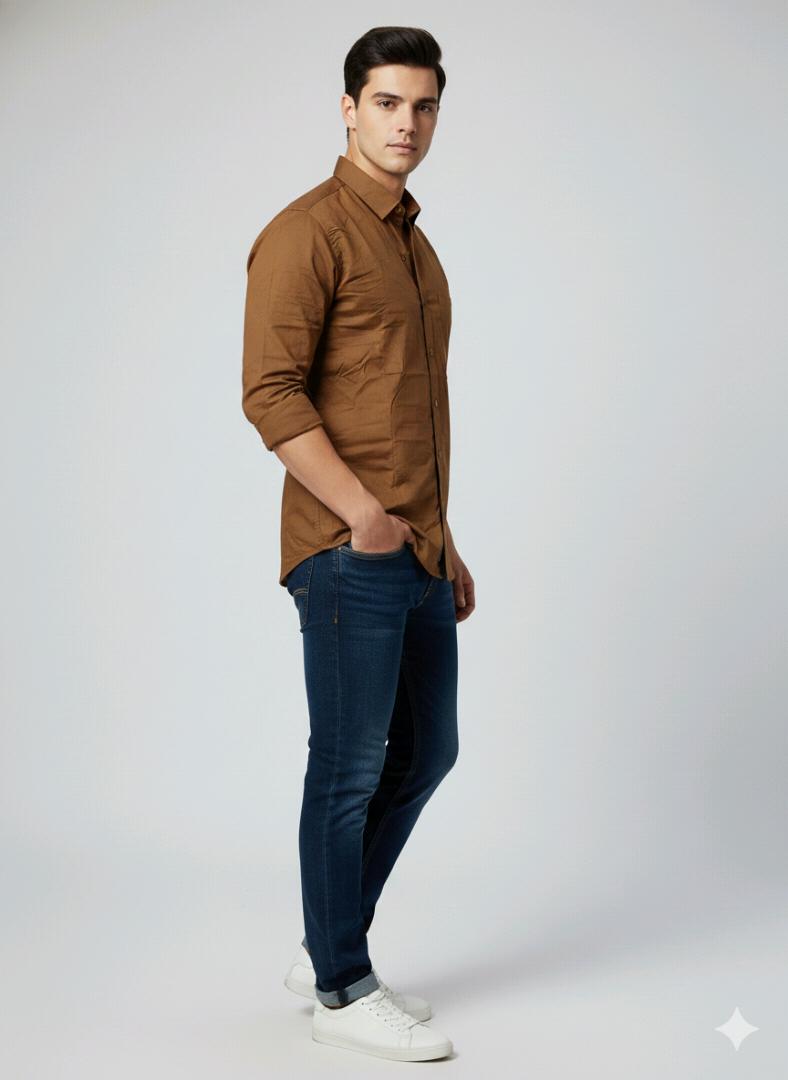 Brown Plain Solid Colour Shirt