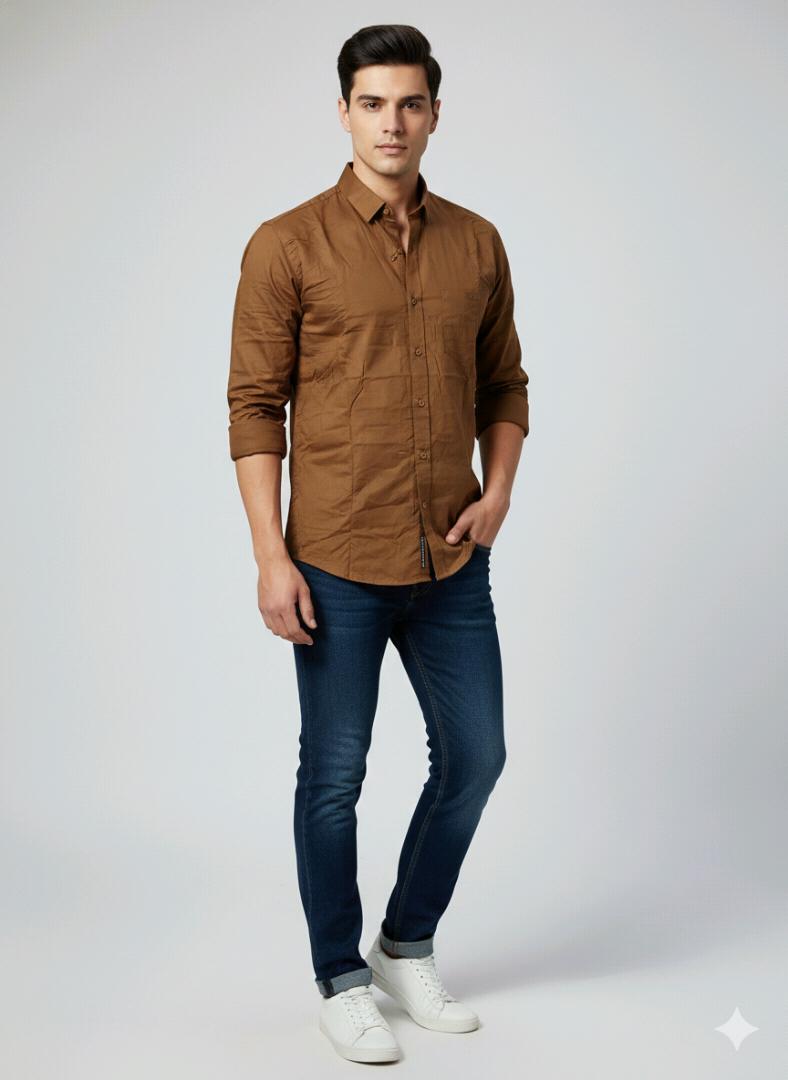 Brown Plain Solid Colour Shirt