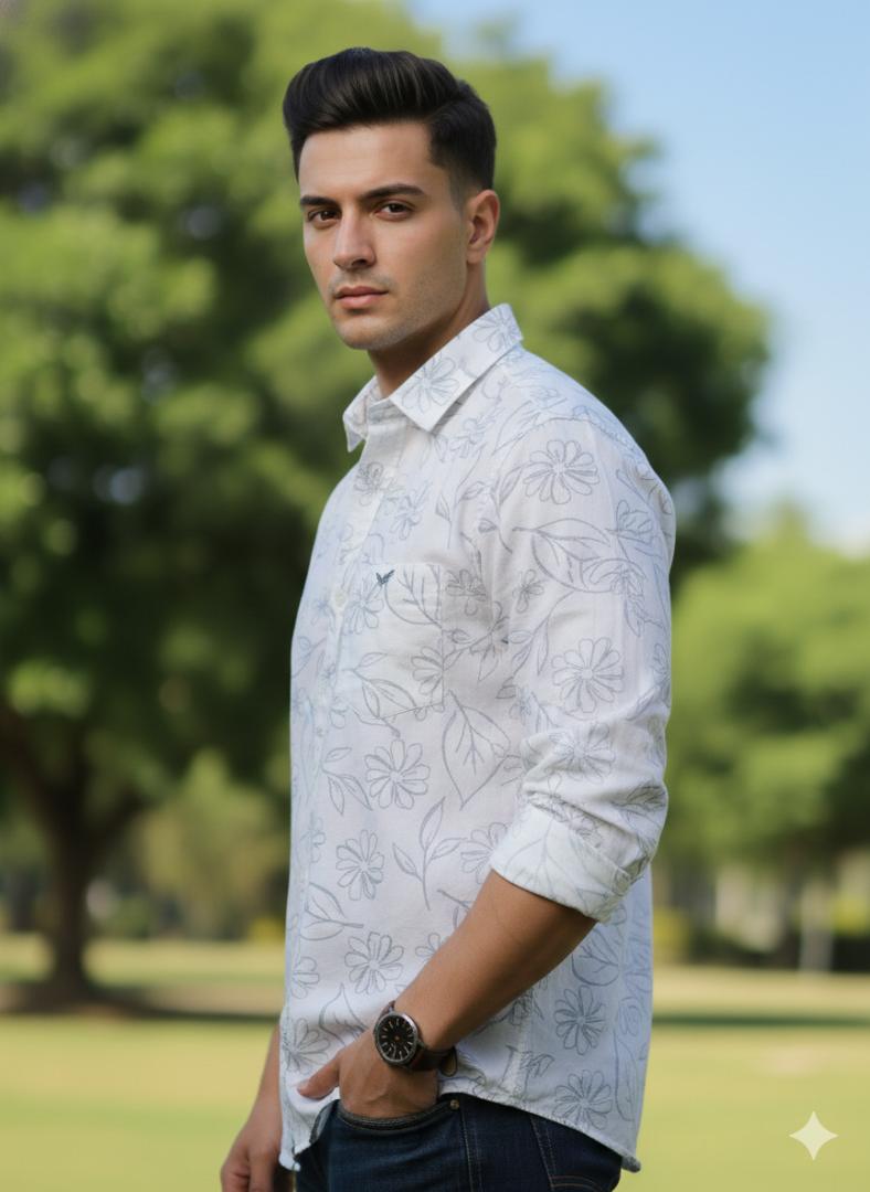 Cotton Printed Shirt for Men sky color