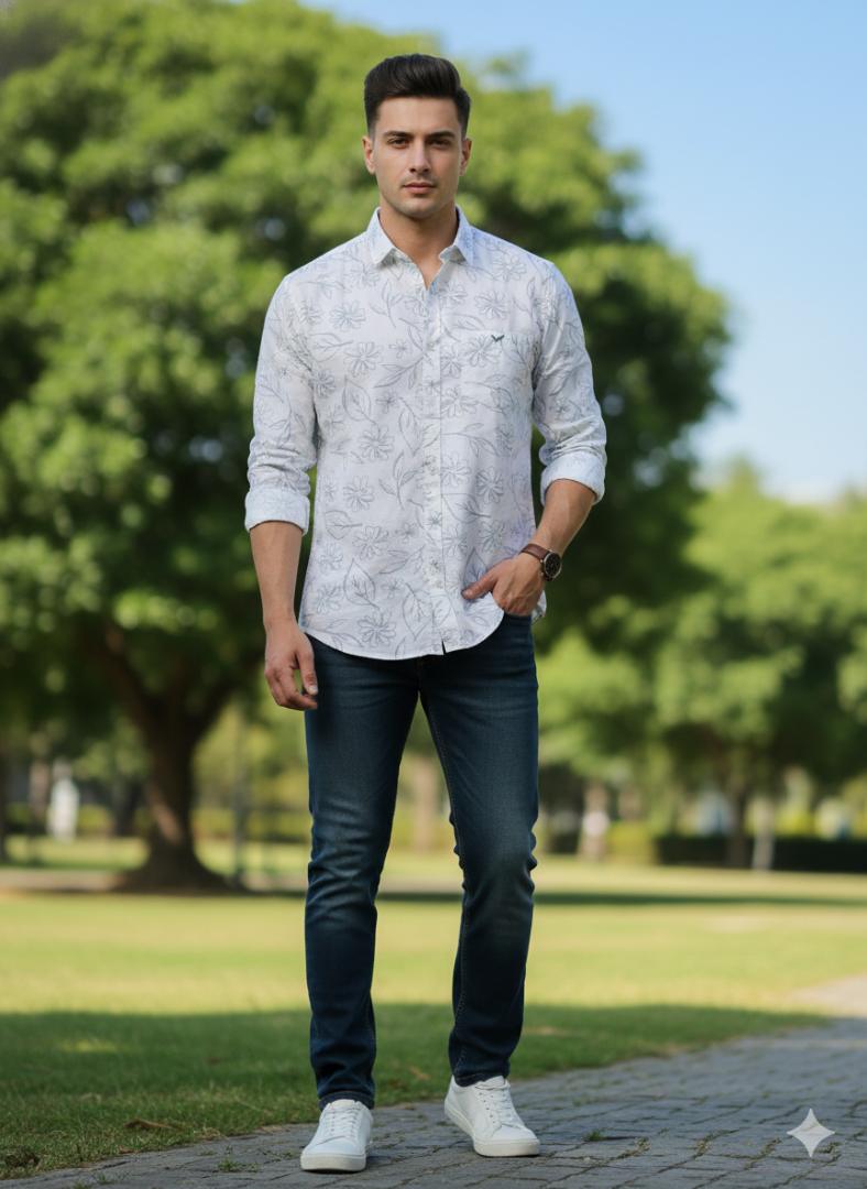 Cotton Printed Shirt for Men sky color
