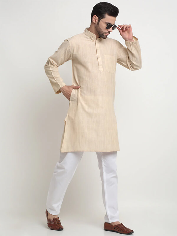 Cream Embroidered Festive Kurta