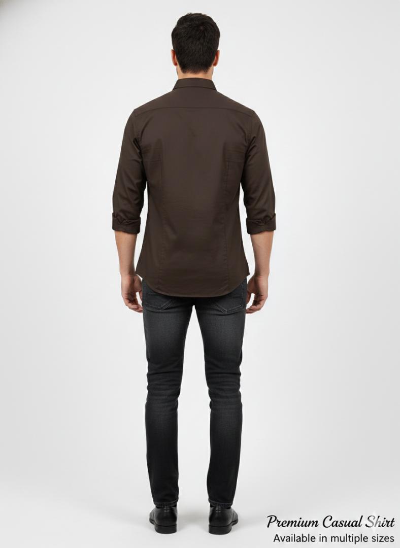 Dark  Brown  Plain Solid Colour Shirt