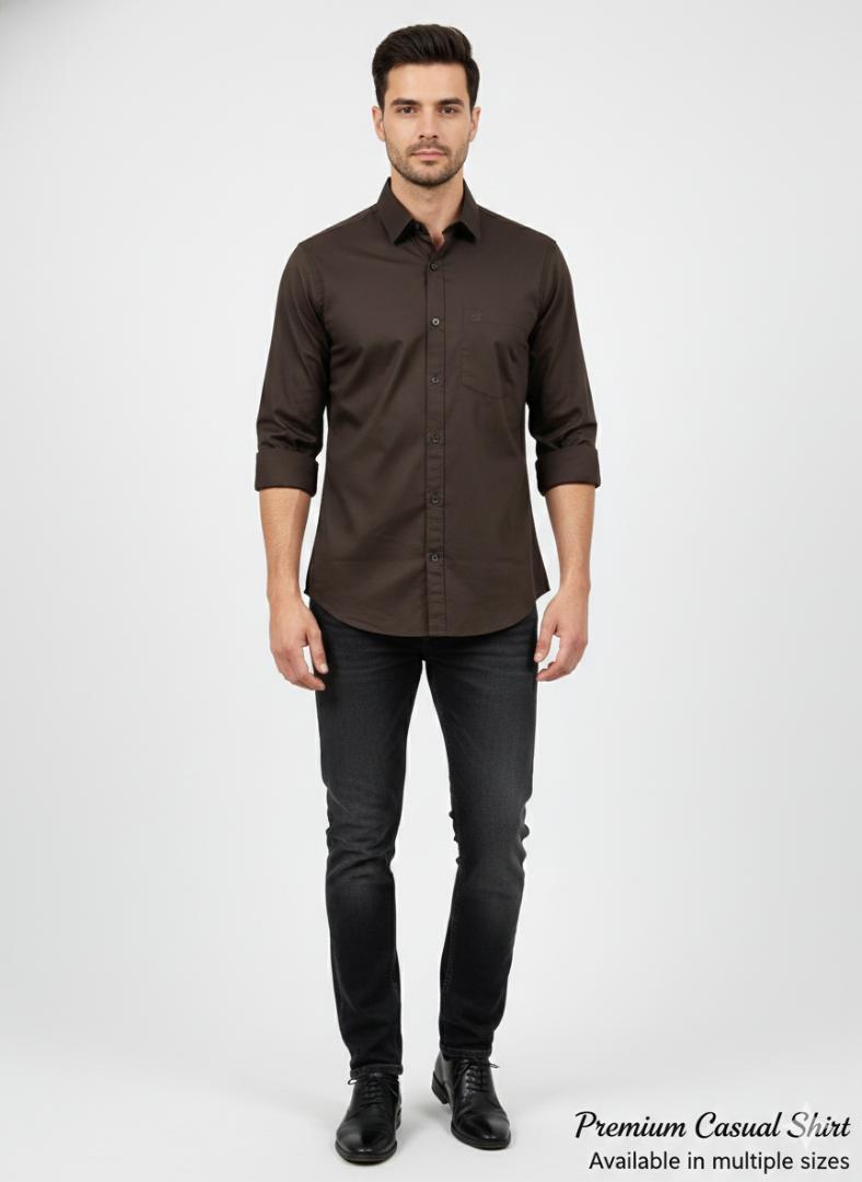 Dark  Brown  Plain Solid Colour Shirt
