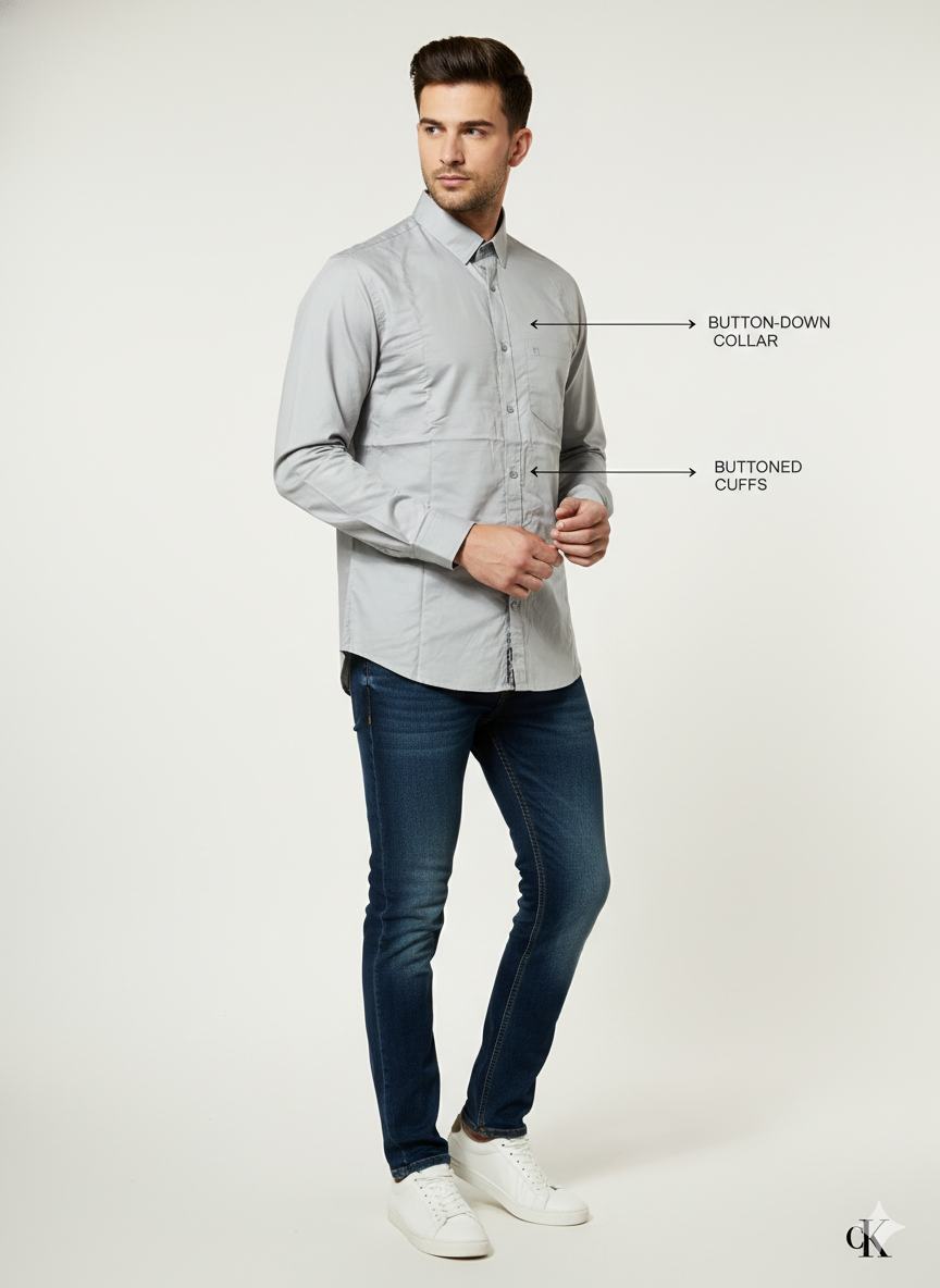 Gray Plain Solid Colour Shirt
