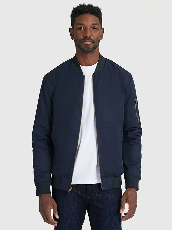 Navy White Zip Relaxed Bomber
