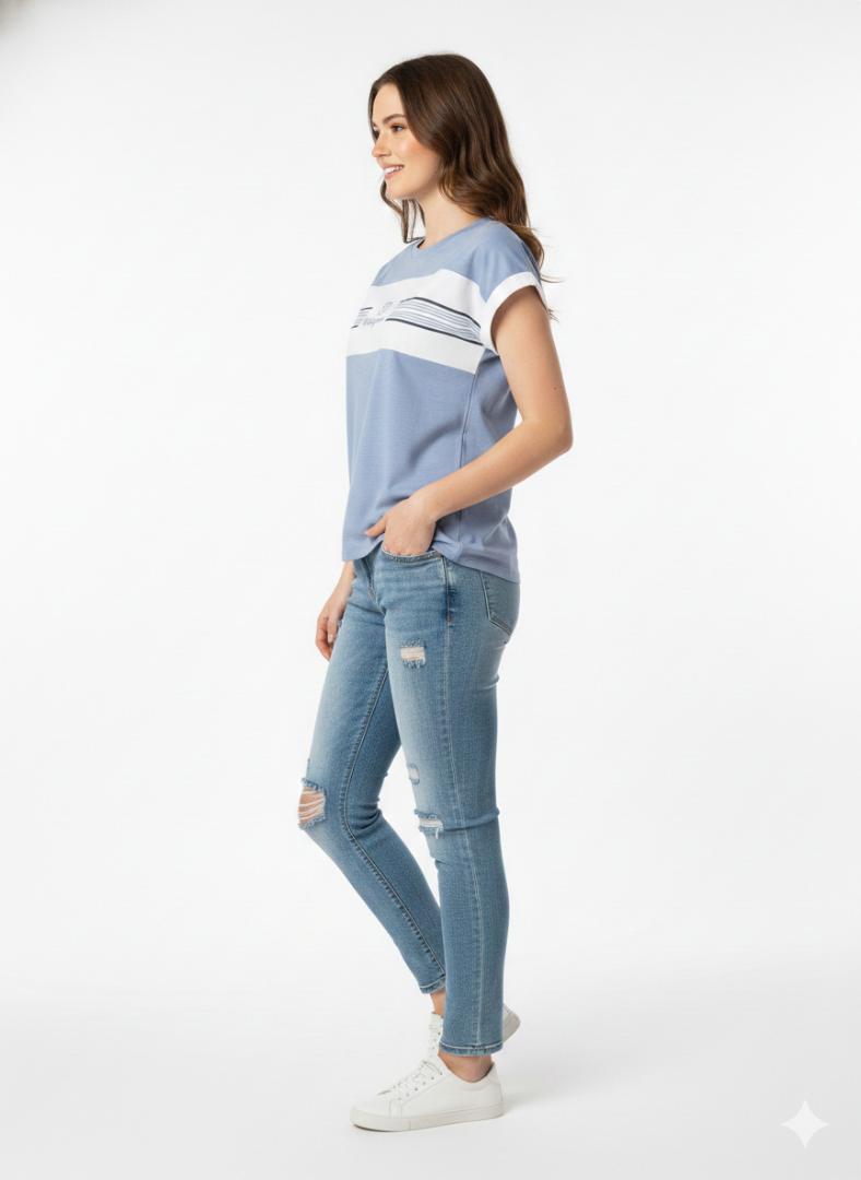 Trendy Girls Mint Green Color-Blocked T-Shirt