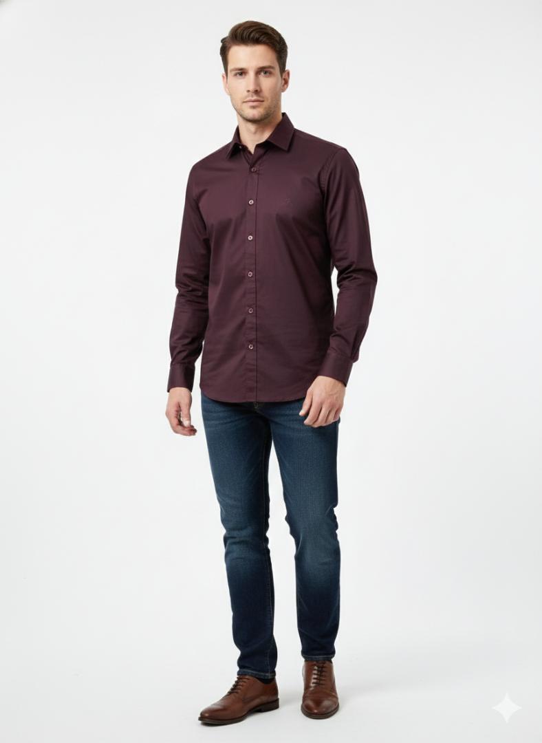 Wine  solid plain shirt